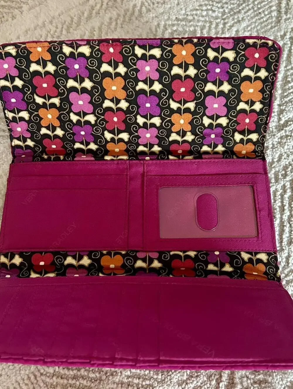 Vera Bradley Women's Pink Quilted Wallet Floral Interior